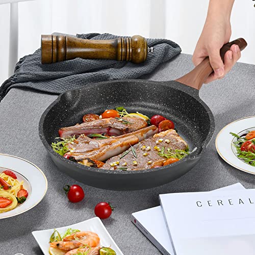 ZUOFENG 28cm Nonstick Frying Pan with Lid | Granite Stone Induction Pan