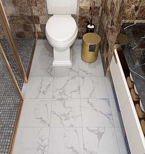 Jolof Store Grey White Marble Peel and Stick Vinyl Floor Tiles - 4 Pack