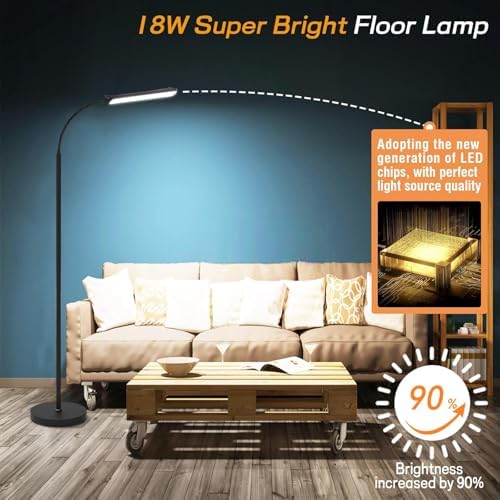 MUKUXIN LED Floor Lamp – 18W Dimmable Standing Lamp with Remote, Black