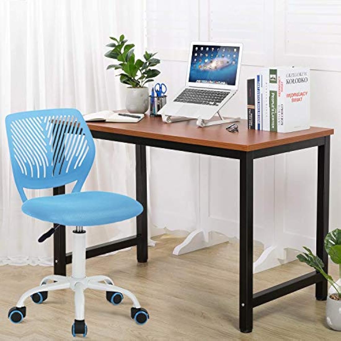 Homy Casa Ergonomic Swivel Desk Chair | Adjustable Blue Fabric Task Chair