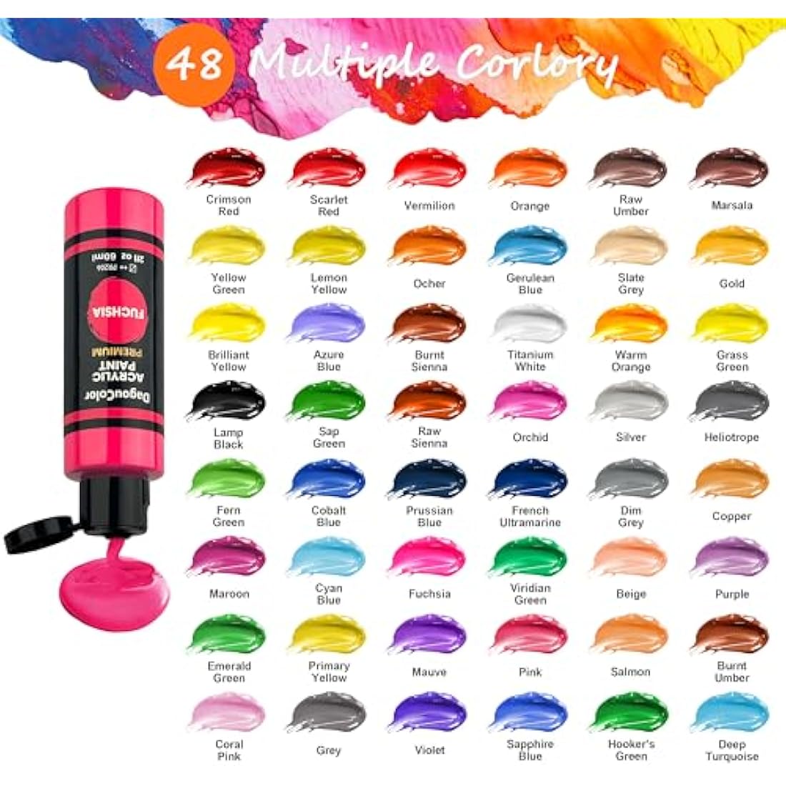DagouColor 61-Piece Acrylic Paint Set - 48 Colors with Brushes & Palette