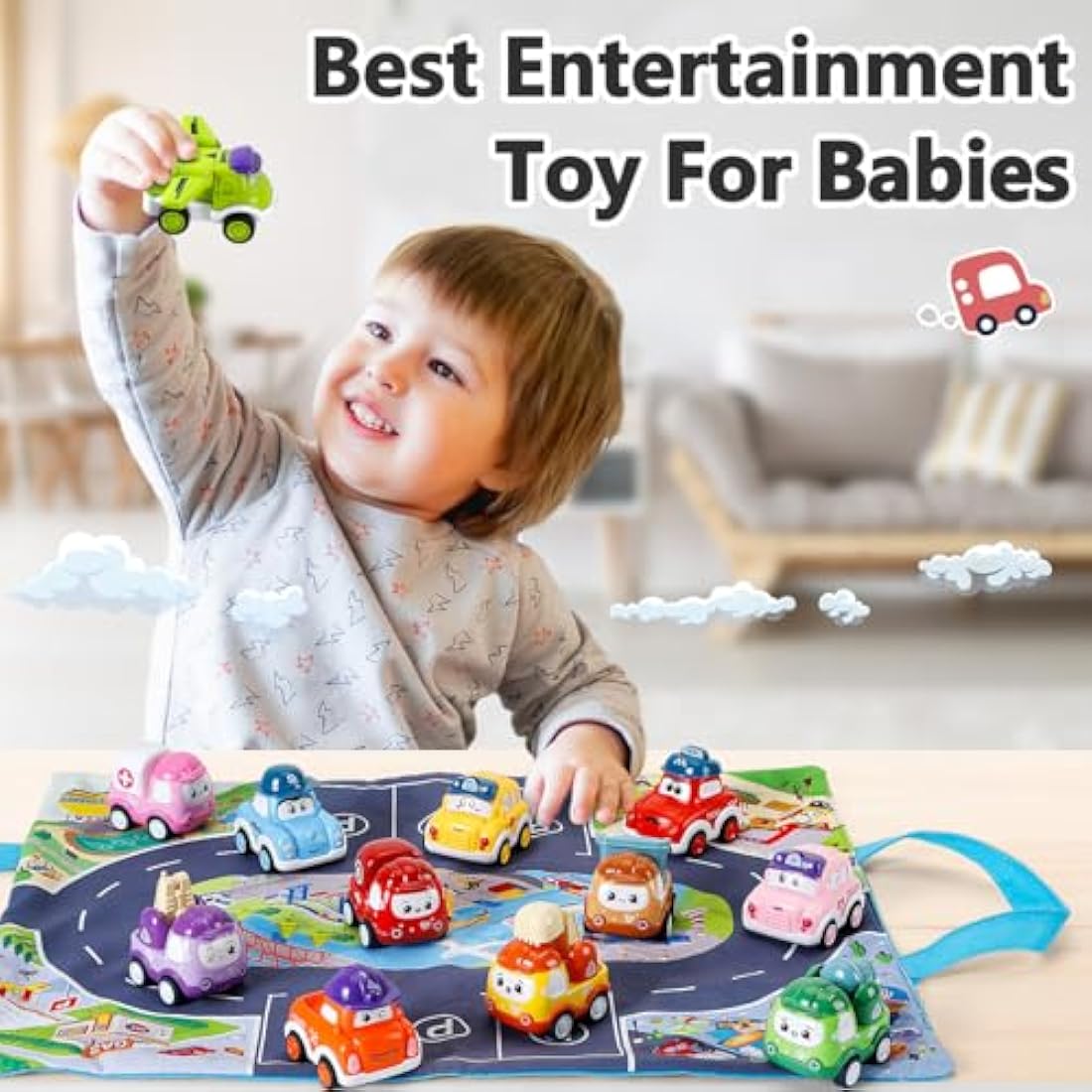 Jolof Store 12-Piece Pull Back Car Toys with 2-in-1 Play Mat Storage Bag