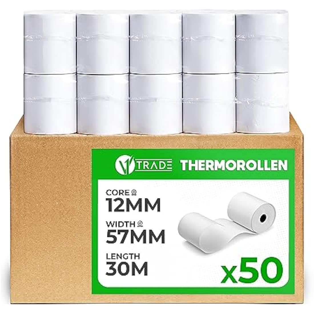 Jolof Store Thermal Till Rolls 57mm x 30m x 12mm - Pack of 50