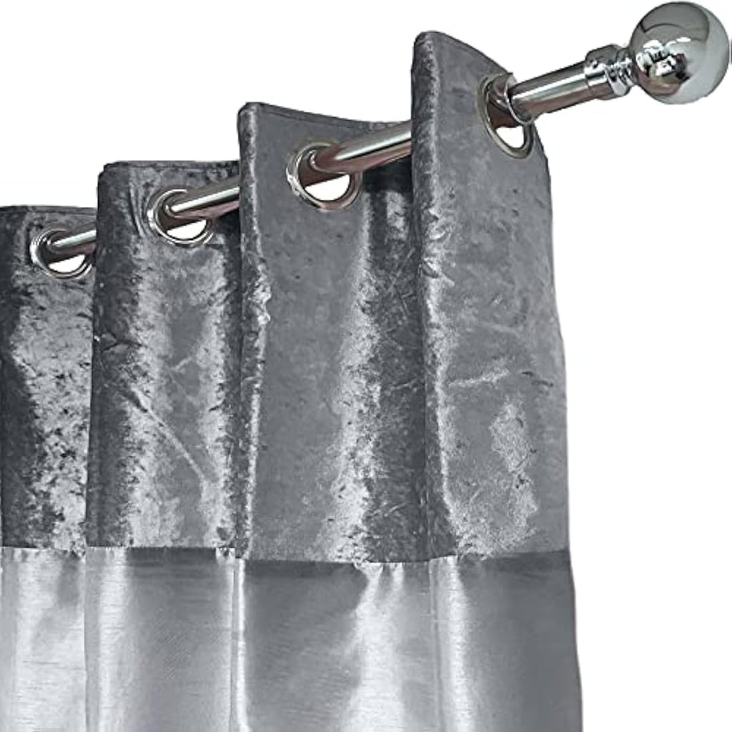 Sienna Crushed Velvet & Faux Silk Eyelet Curtains - Silver Grey, 66x90