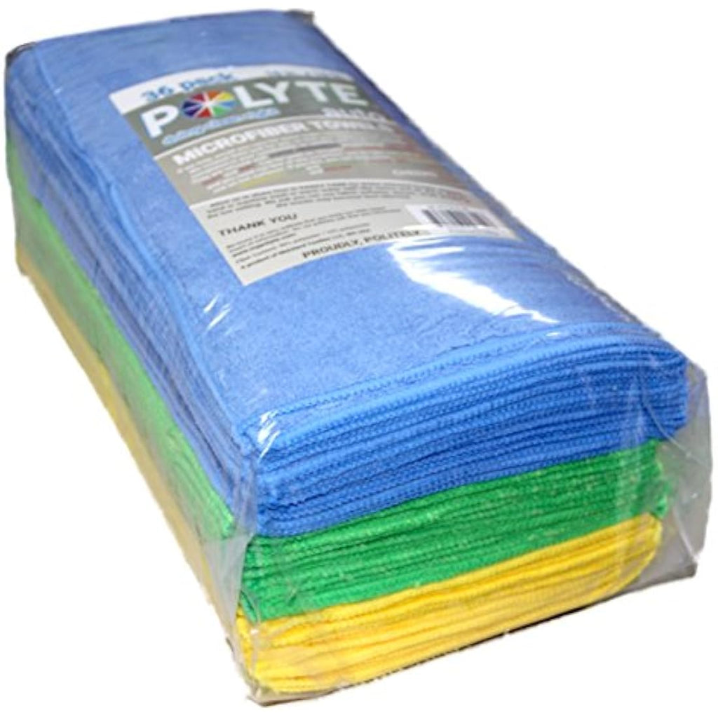 Polyte Microfibre Cleaning Towels - 40x40cm Absorbent Cloths, 36 Pack