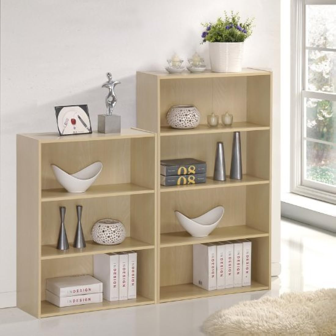 Furinno Pasir 4-Tier Open Shelf Display Rack - Steam Beech Wood