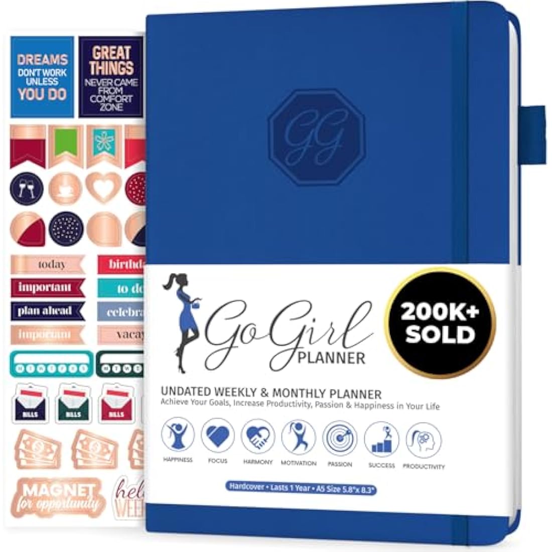 GoGirl Undated Weekly Planner – Compact Goal Journal, Royal Blue