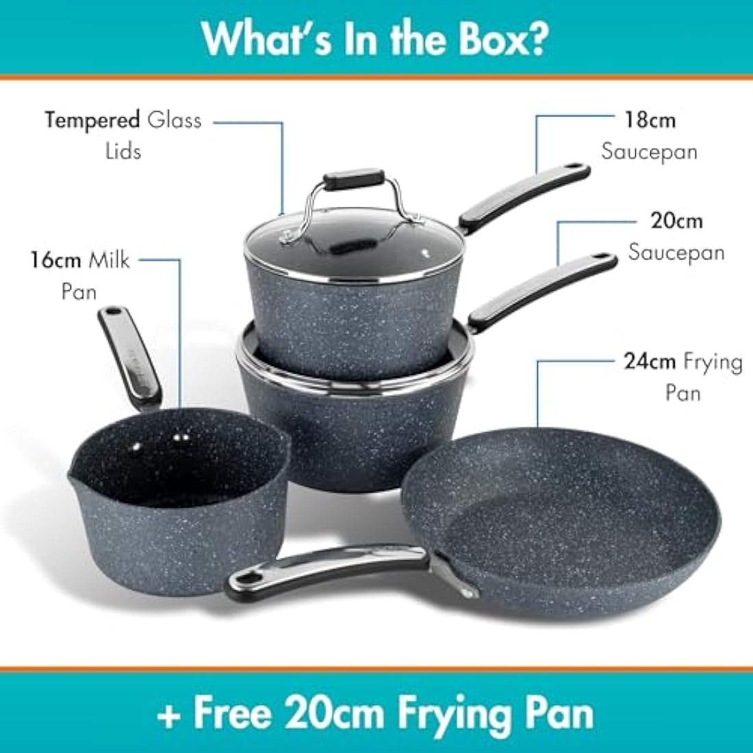 Scoville Neverstick+ 5 Piece Non-Stick Cookware Set | Grey Aluminium
