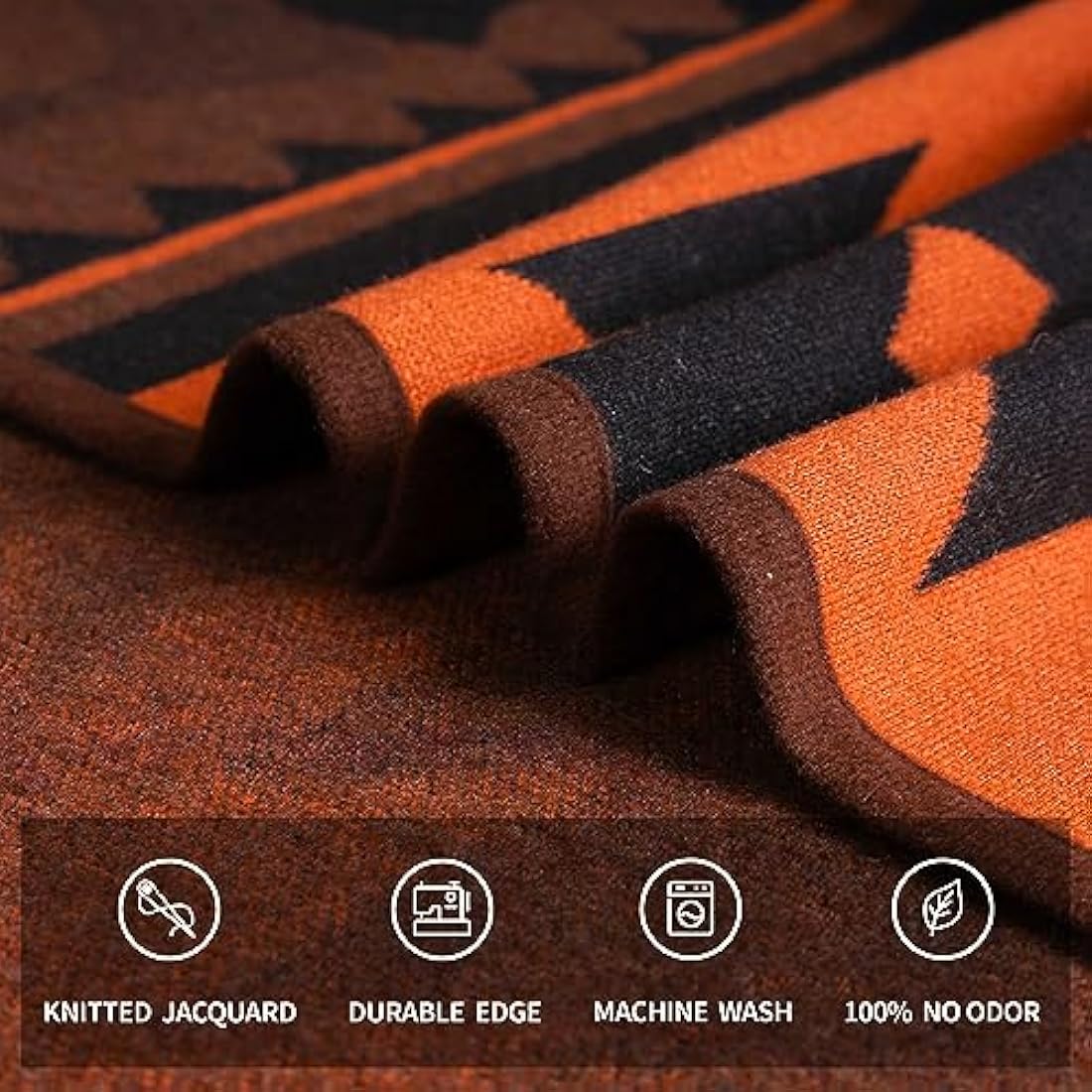Acushla Merino Wool Blanket – Large Washable Jacquard Throw, Brown