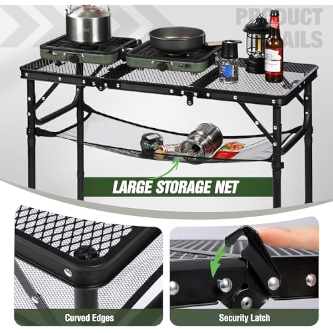 REDCAMP Folding Camping Table | Adjustable Height Aluminum Grill Table