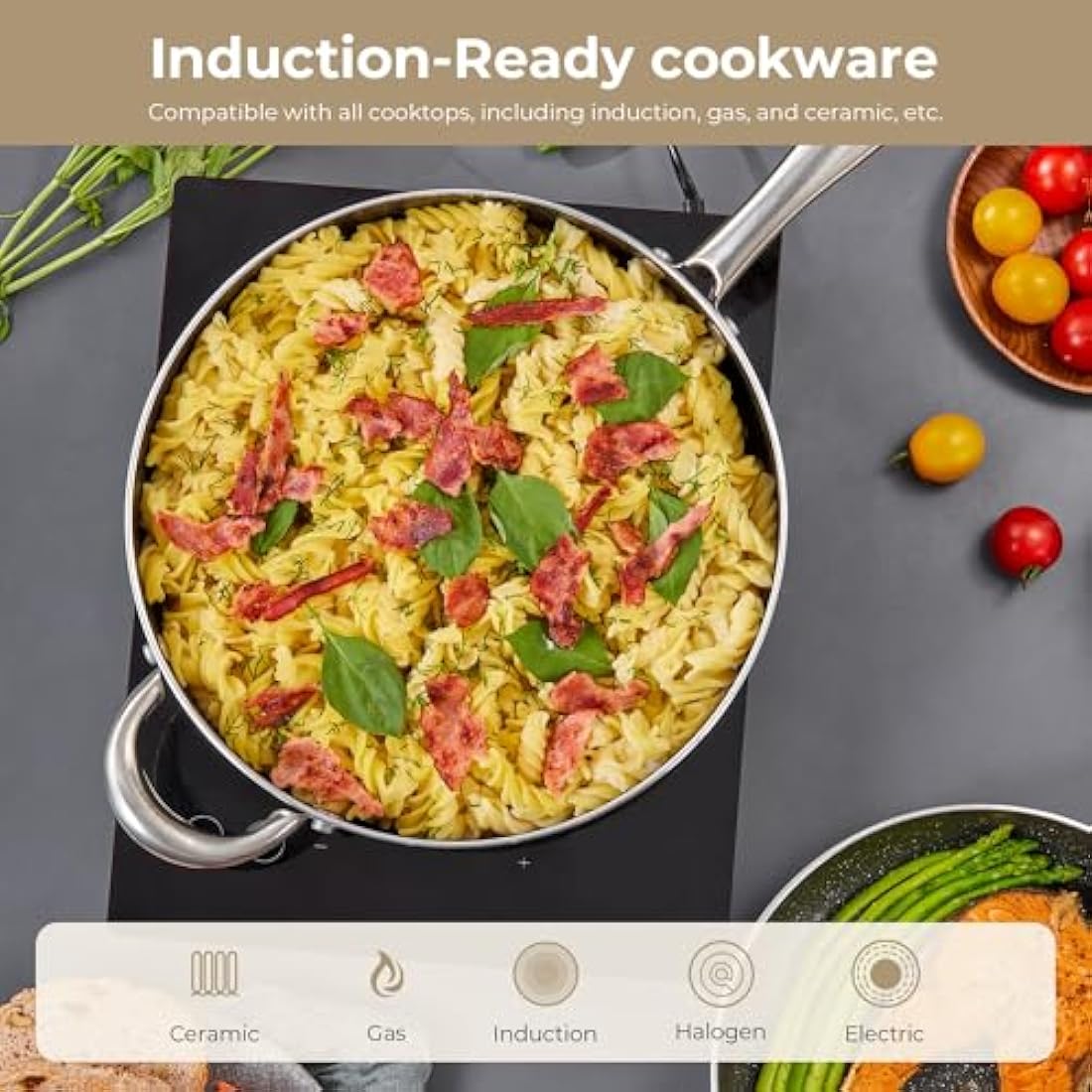 10-Piece Granite Nonstick Pots and Pans Set | Induction Cookware