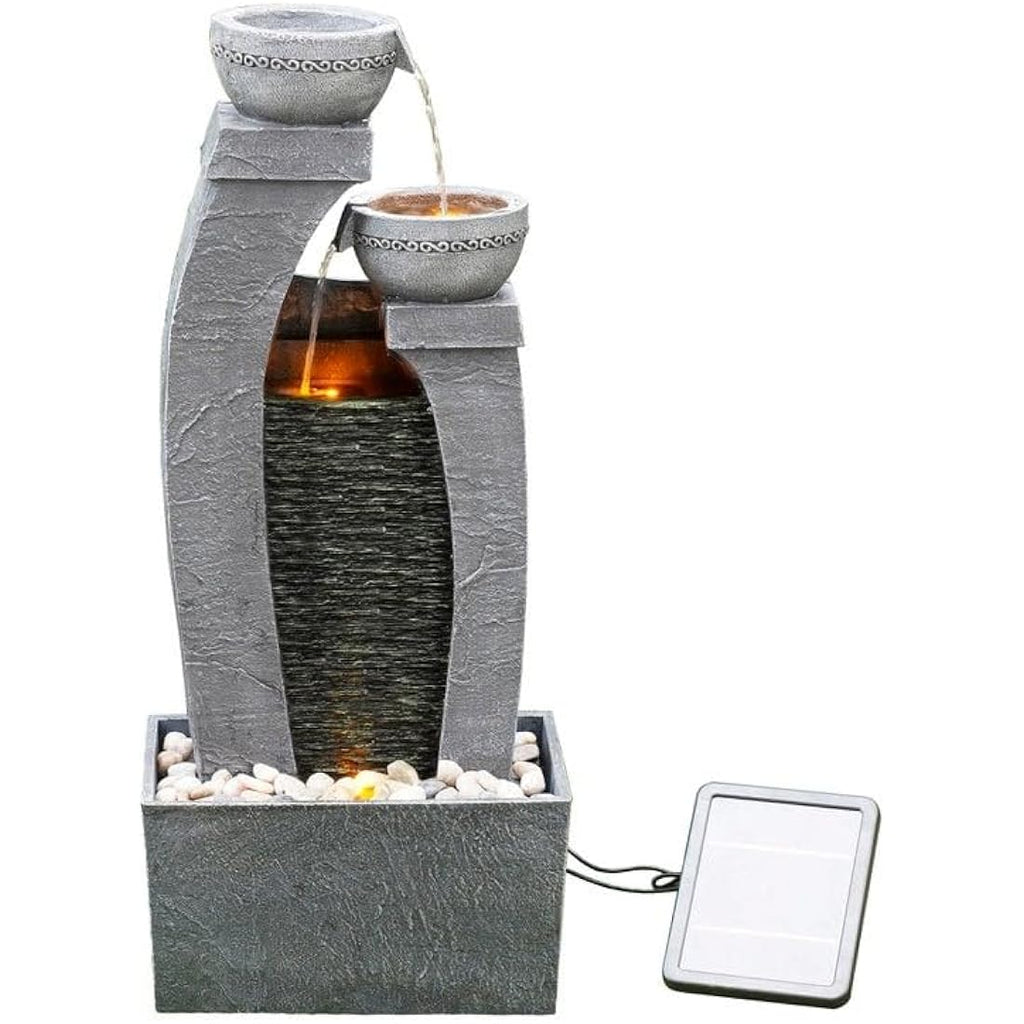 Teamson Home Solar Water Fountain – 3-Tier Grey Polyresin Garden Feature