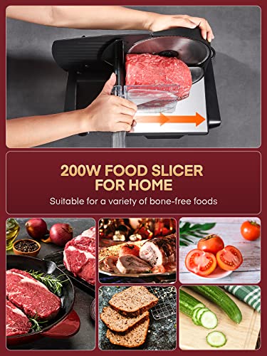FOHERE Electric Meat Slicer – 200W Food Slicer with 2 Stainless Steel Blades