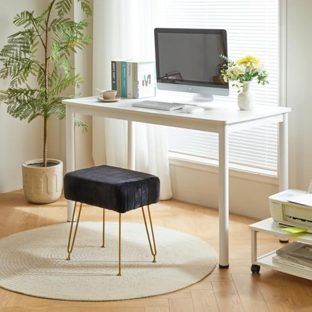 IBUYKE Velvet Rectangular Vanity Stool – Modern Ottoman with Gold Legs