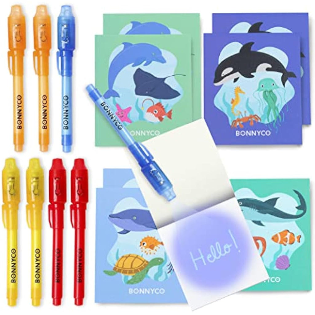 BONNYCO Invisible Ink Pen and Notebook Set - 8 Pack Sea Animal Party Favors