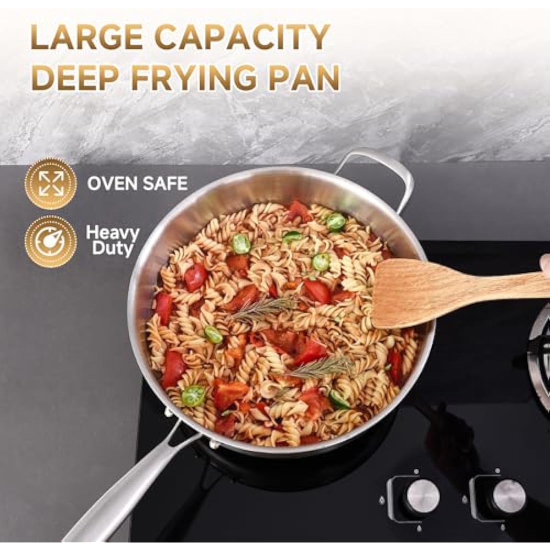 Inqibee 28cm Tri-Ply Stainless Steel Sauté Pan with Lid | Induction Safe