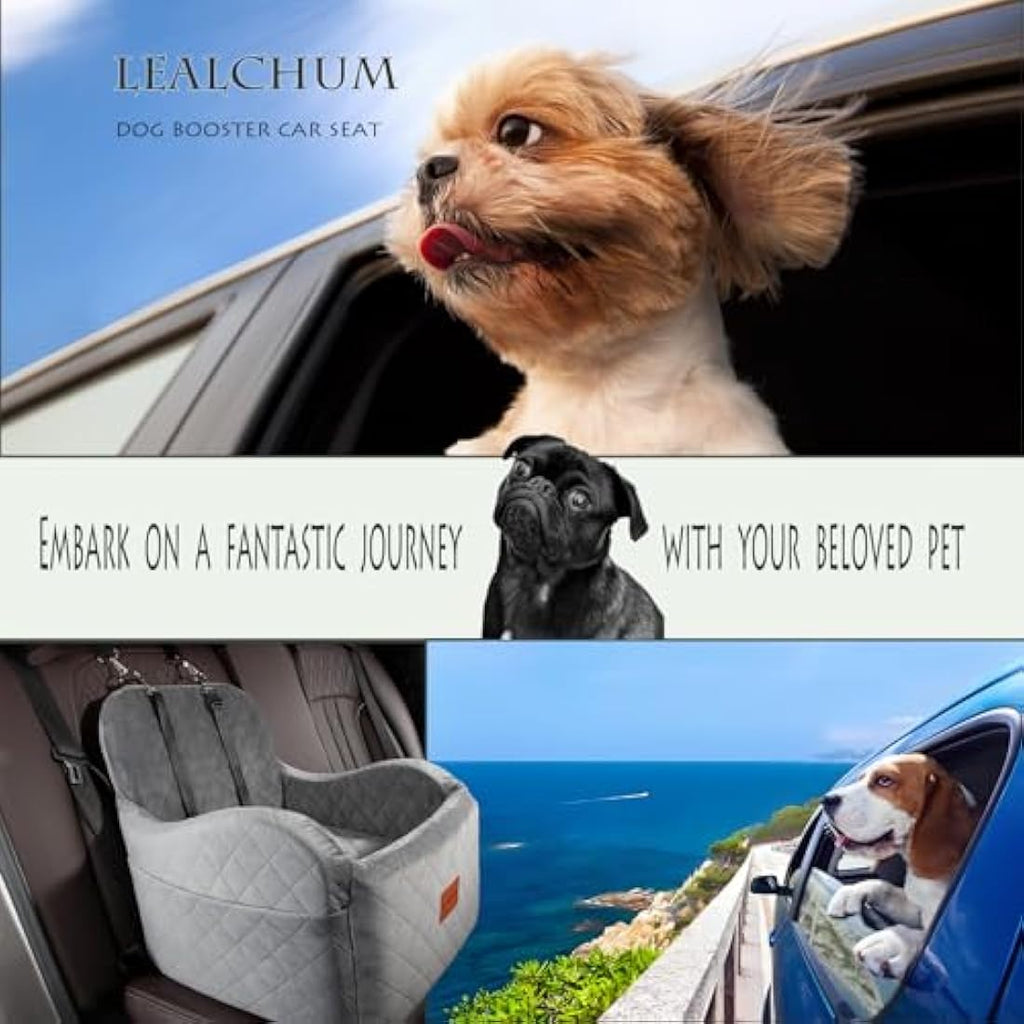 Lealchum Dog Booster Car Seat – Washable Memory Foam Pet Bed, Grey