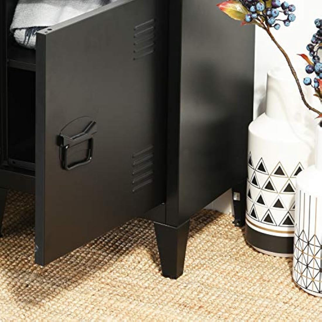 Homybec Metal Locker Storage Cabinet | 2-Tier Industrial Nightstand, Black