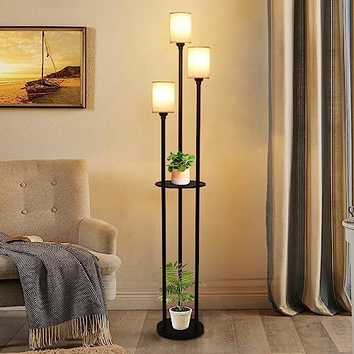 Rayofly 3-Light Shelf Floor Lamp – Industrial Standing Lamp with Shelves