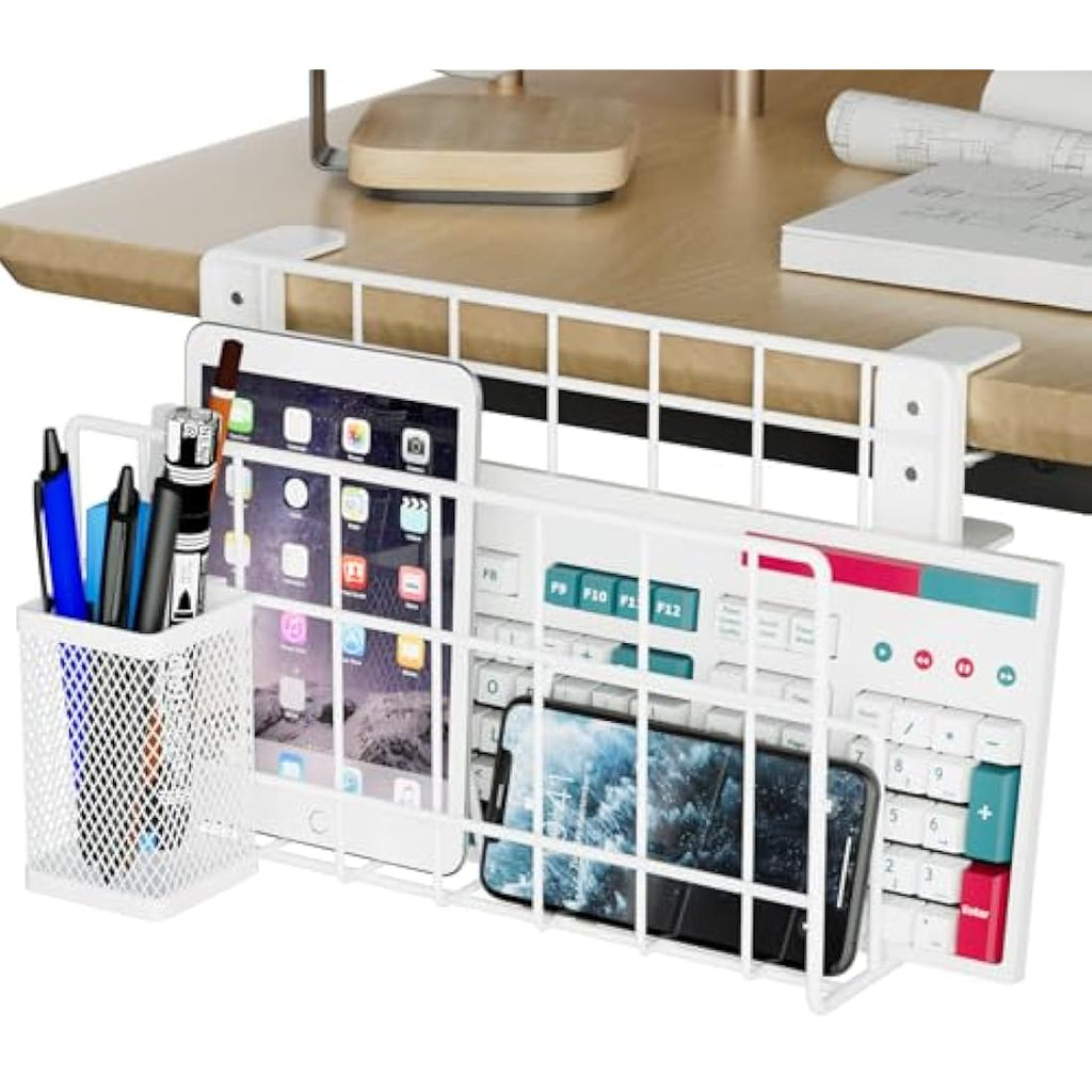 Jolof Store Desk Side Laptop Stand – Vertical Clamp-on Holder with Pen Cup