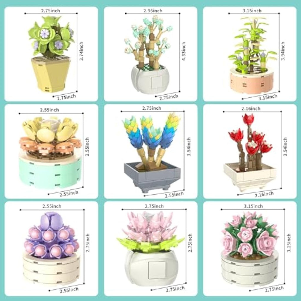 JMBricklayer Succulent Plants Building Blocks Set - 750Pcs Botanical Decor