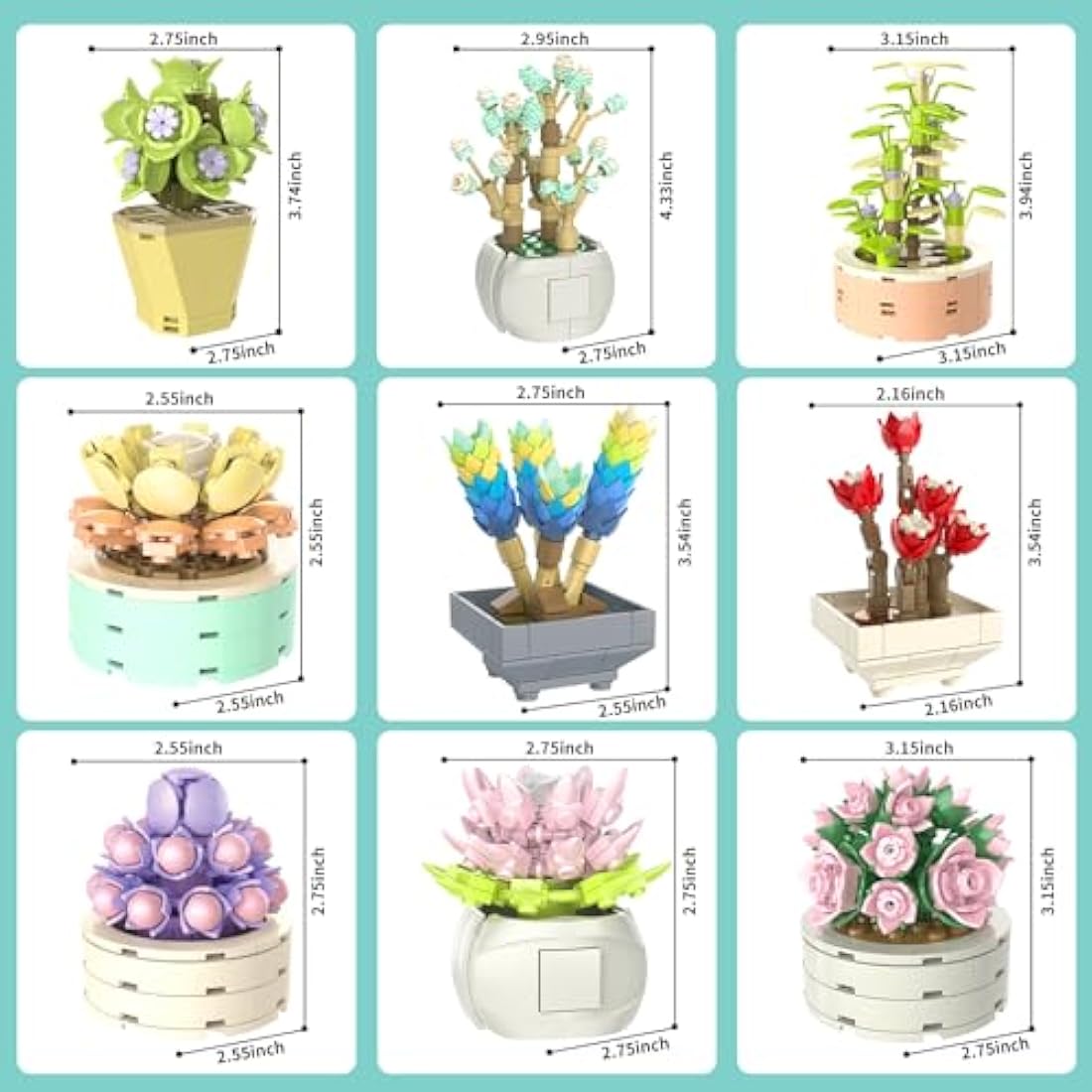 JMBricklayer Succulent Plants Building Blocks Set - 750Pcs Botanical Decor