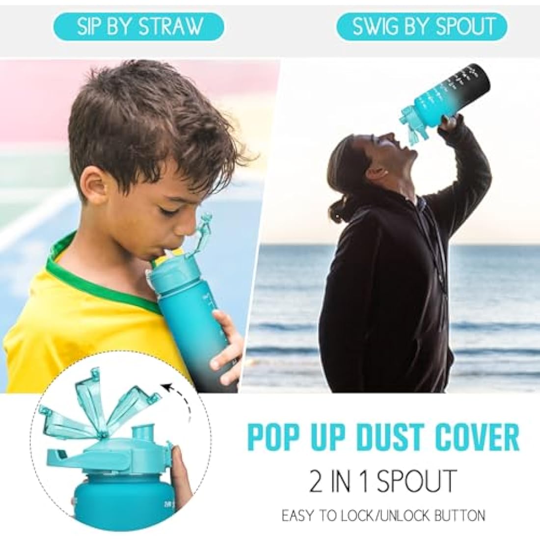 CodiCile 2 Pack Motivational Water Bottle Set – 2L & 750ml BPA Free