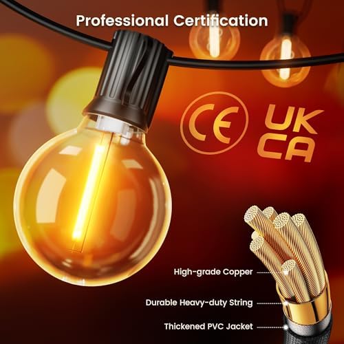 Torkase 110FT G40 Outdoor String Lights | 58 Shatterproof LED Bulbs