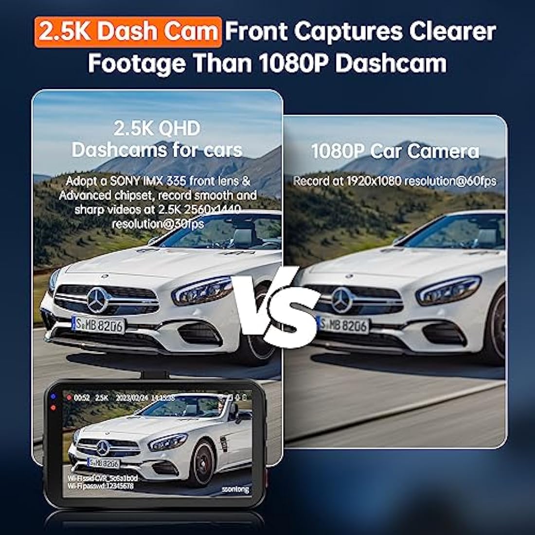 Jolof Store 2.5K WiFi Dash Cam – 1440P Car Camera with 128GB Card & Night Vision