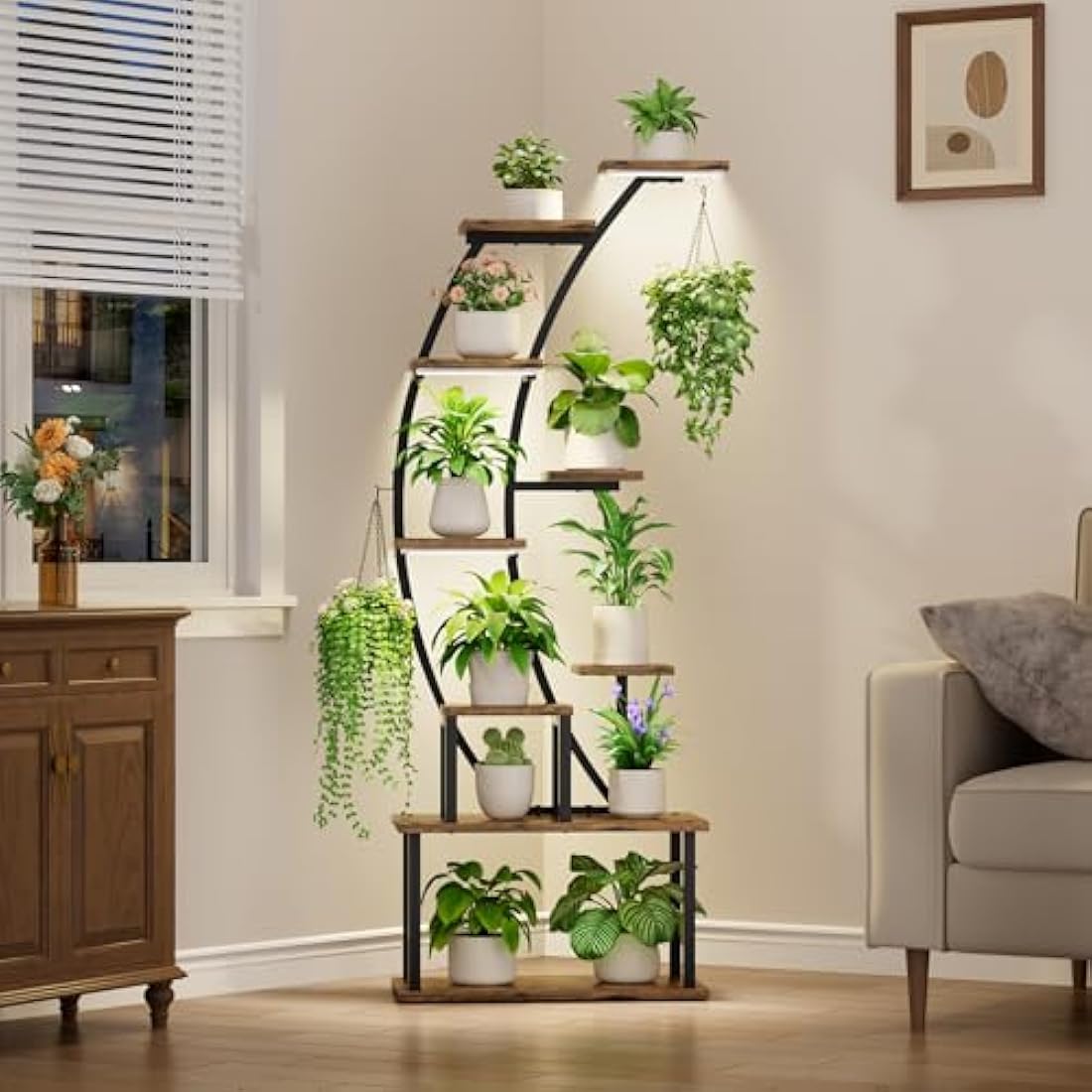 BACEKOLL 9-Tier Indoor Plant Stand with Grow Lights | 63" Metal Shelf
