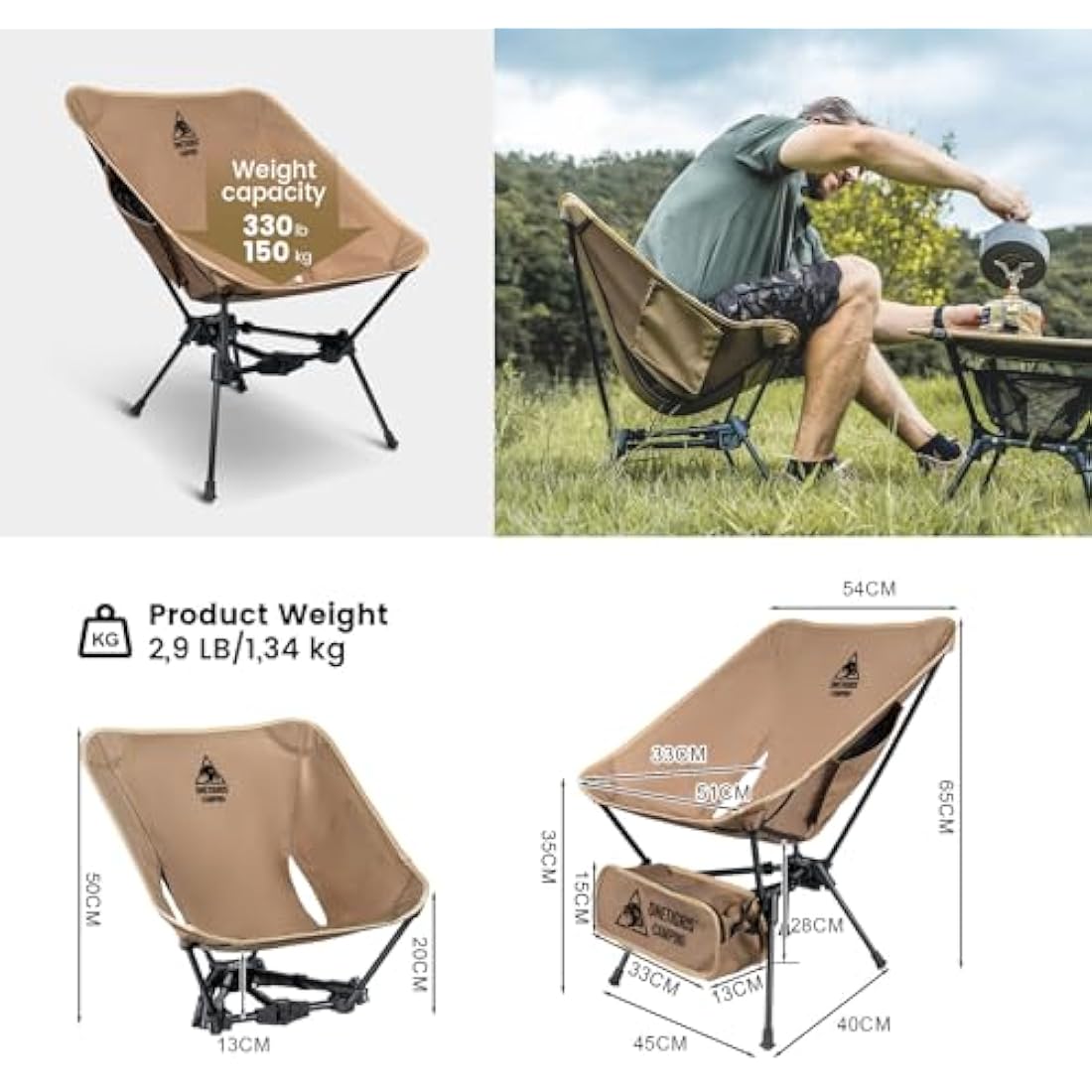 OneTigris Tigerblade Camping Chair | Lightweight Folding 330lb Capacity