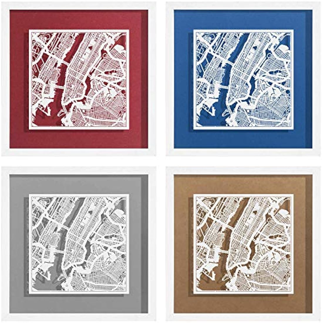 New York Paper Cut Map Art - 9x9 Framed Wall Decor