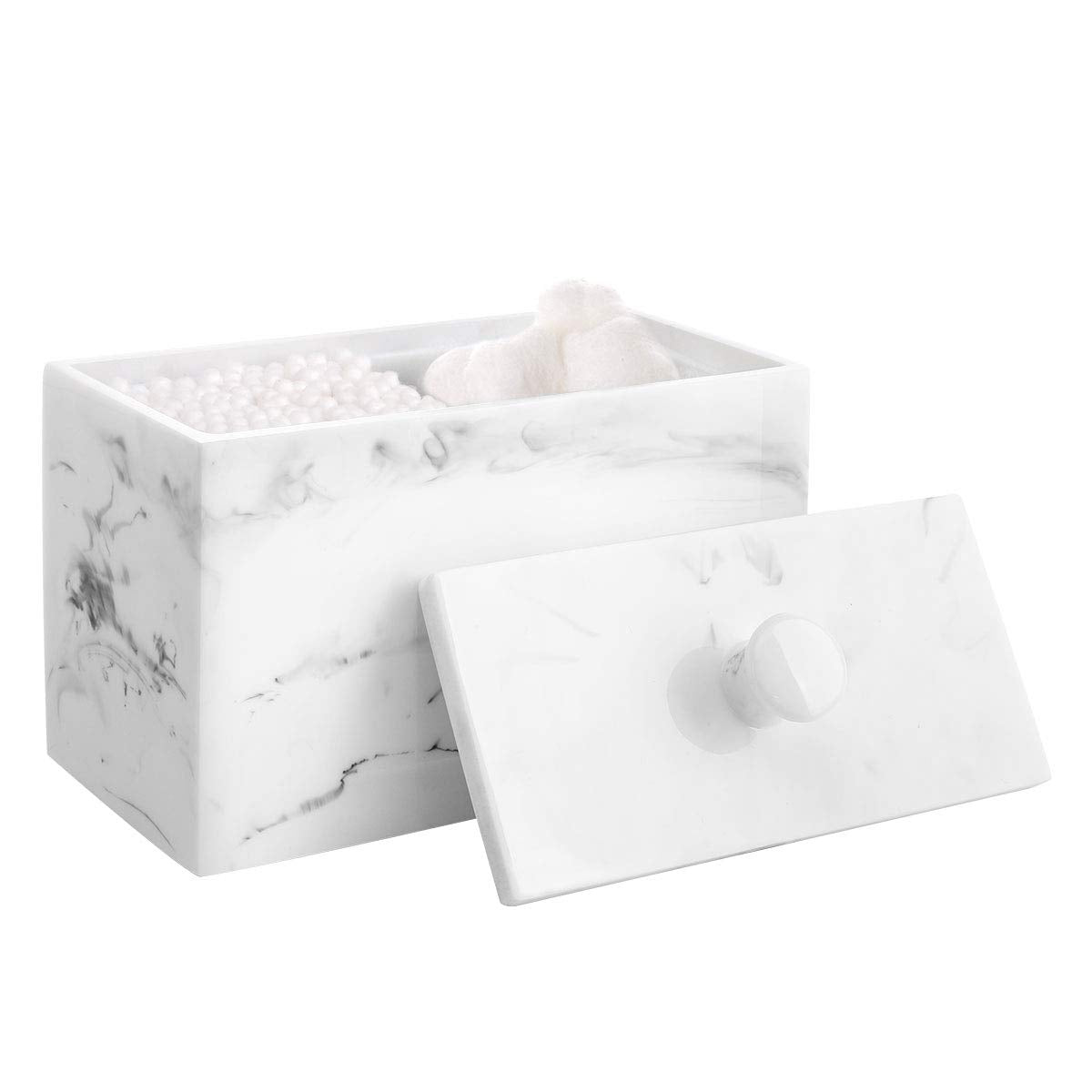 Luxspire Resin Cotton Swab Holder | 2-Compartment Makeup Pad Jar
