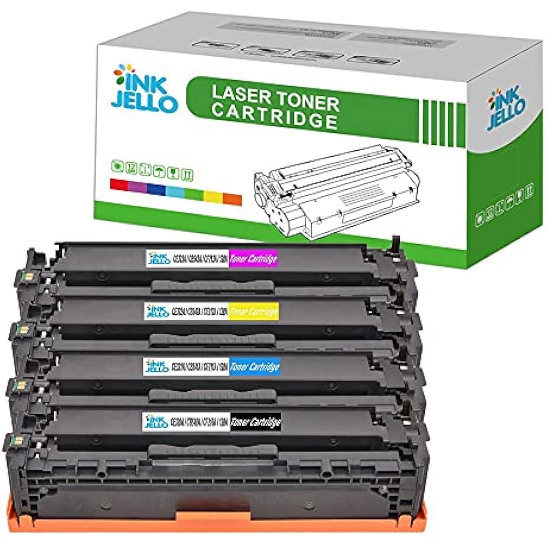 InkJello Compatible HP CE320A-CE323A Toner Cartridges, 4-Pack Color Set