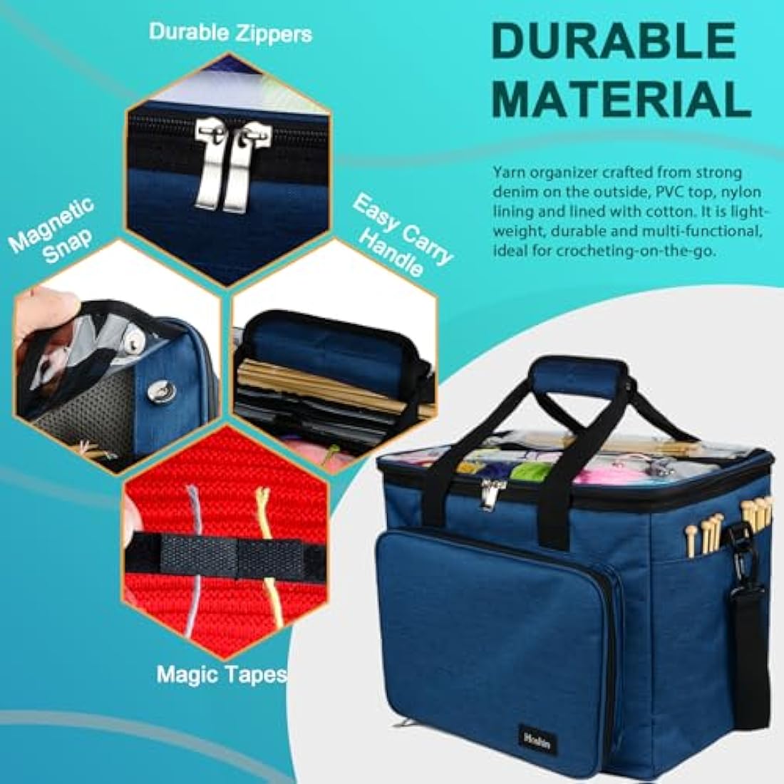 Hoshin Portable Yarn Storage Bag – Large Crochet Tote Organizer, Navy