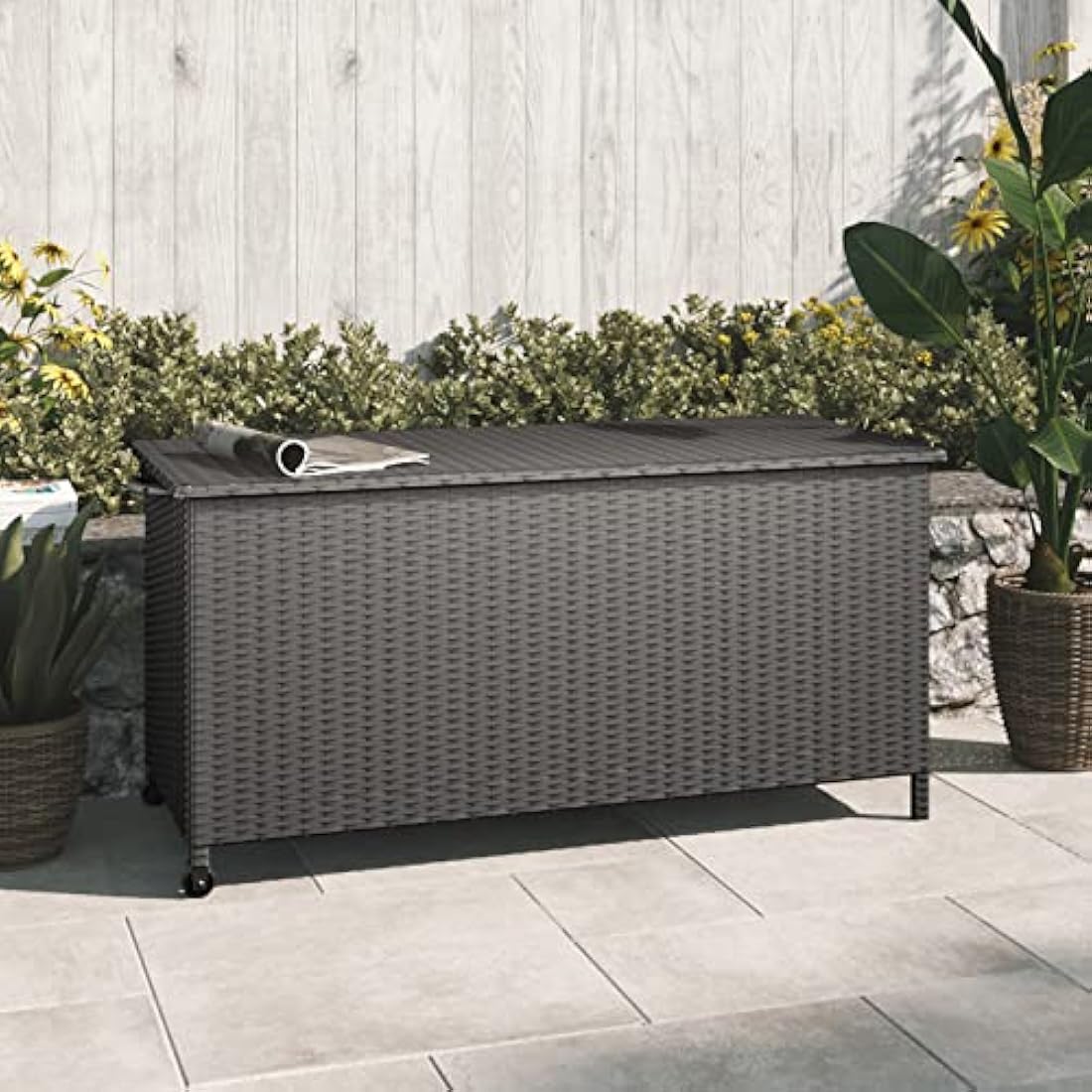 Grand patio 480L Outdoor Deck Box | Wicker Storage Bin with Wheels