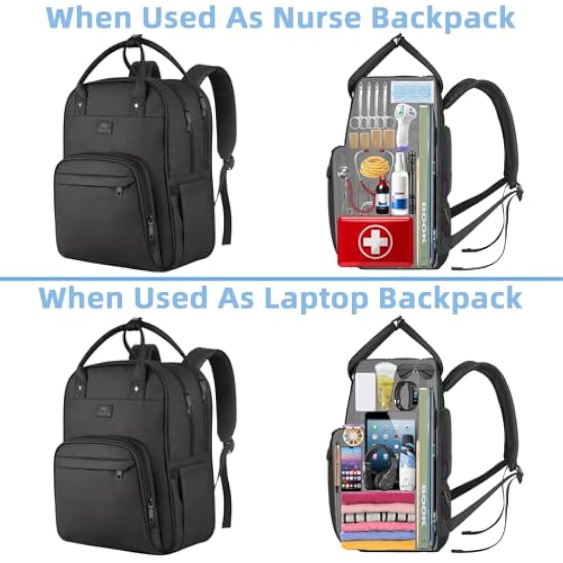 MATEIN Nurse Backpack | 15.6 Inch Laptop Medical Bag with Organizer, Black
