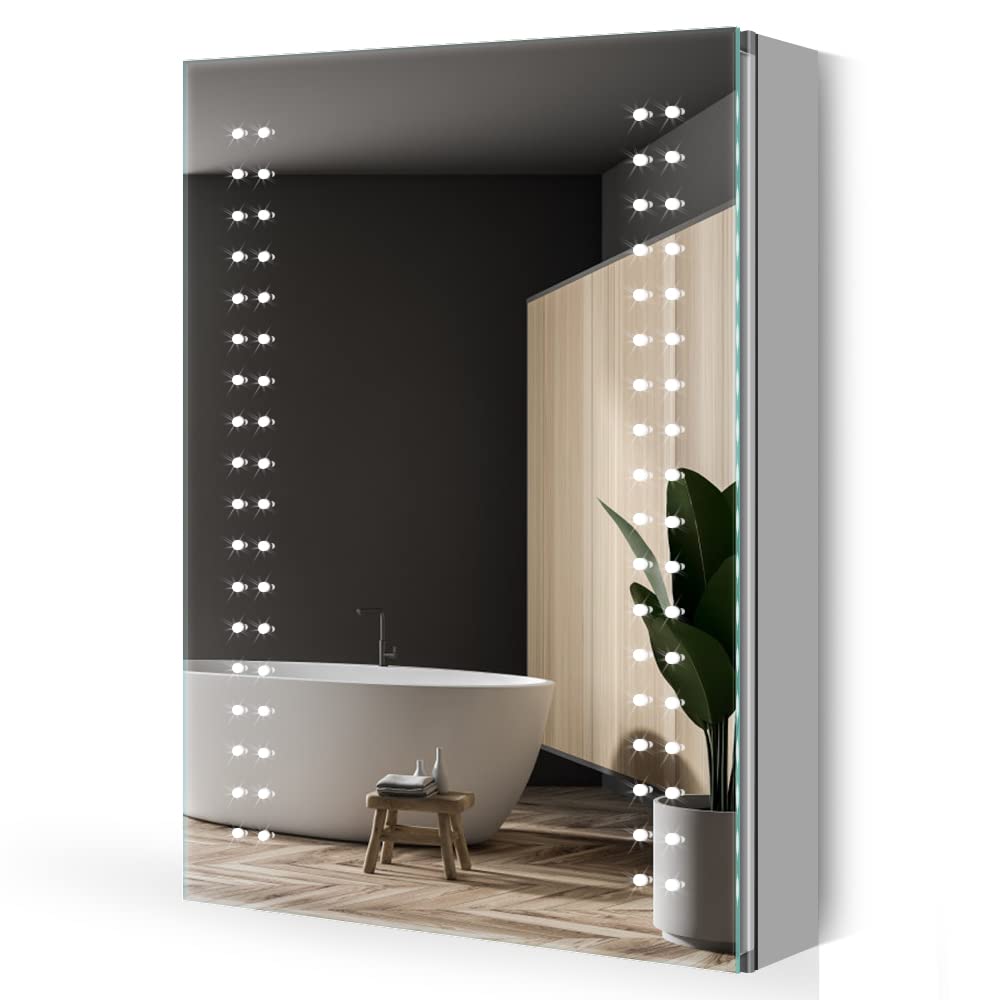 Quavikey LED Bathroom Mirror Cabinet | Shaver Socket & Demister | 500x700mm
