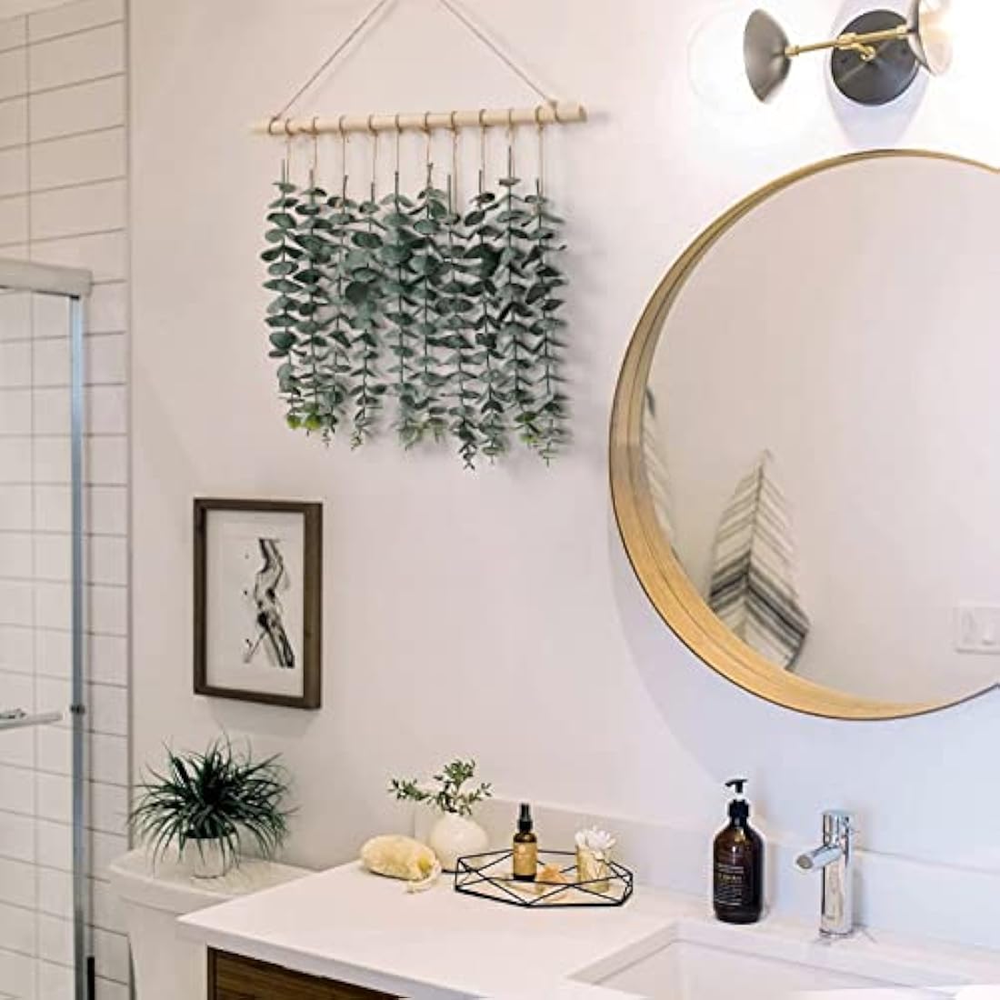 Weldomcor Artificial Eucalyptus Wall Hanging Decor | Boho Farmhouse Greenery