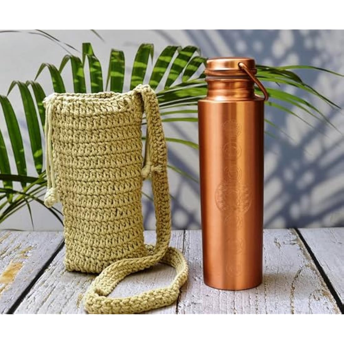 Jolof Store 7 Chakra Pure Copper Water Bottle - 1000ml Matte Finish