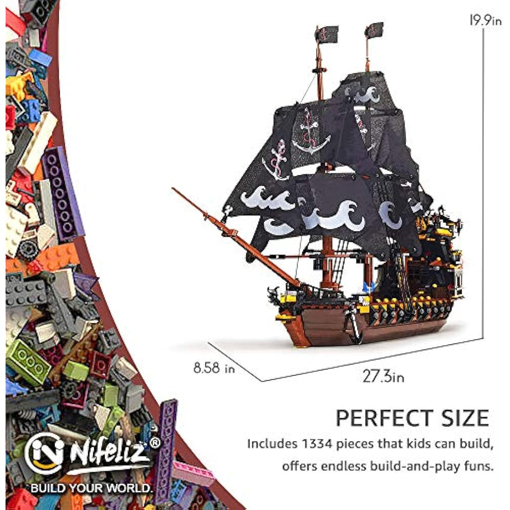 Nifeliz Black Pirate Ship Building Blocks Model Kit - 1334 Pieces