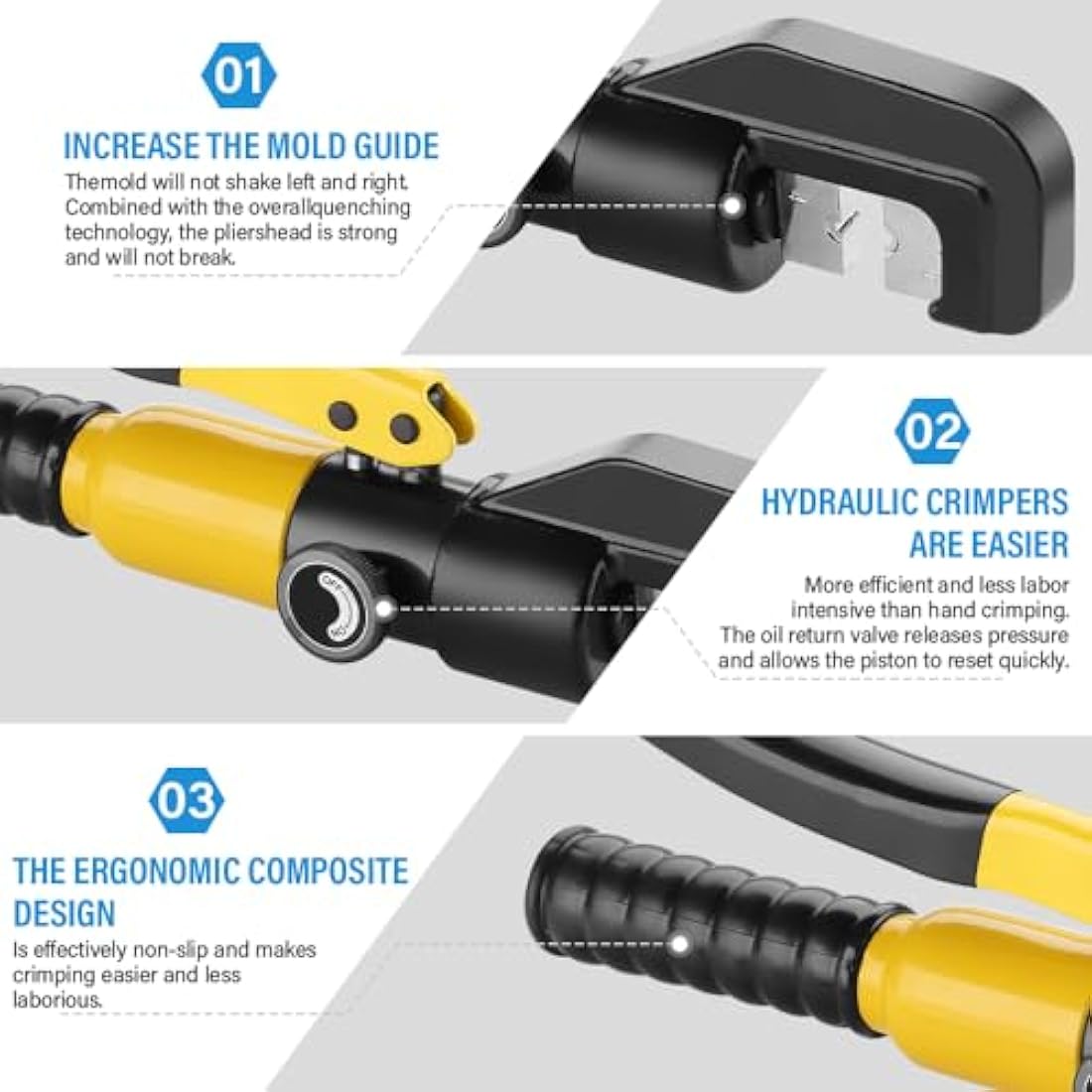 TEENO Hydraulic Crimping Tool with 9 Hex Dies | 10T 12 AWG-2/0 AWG