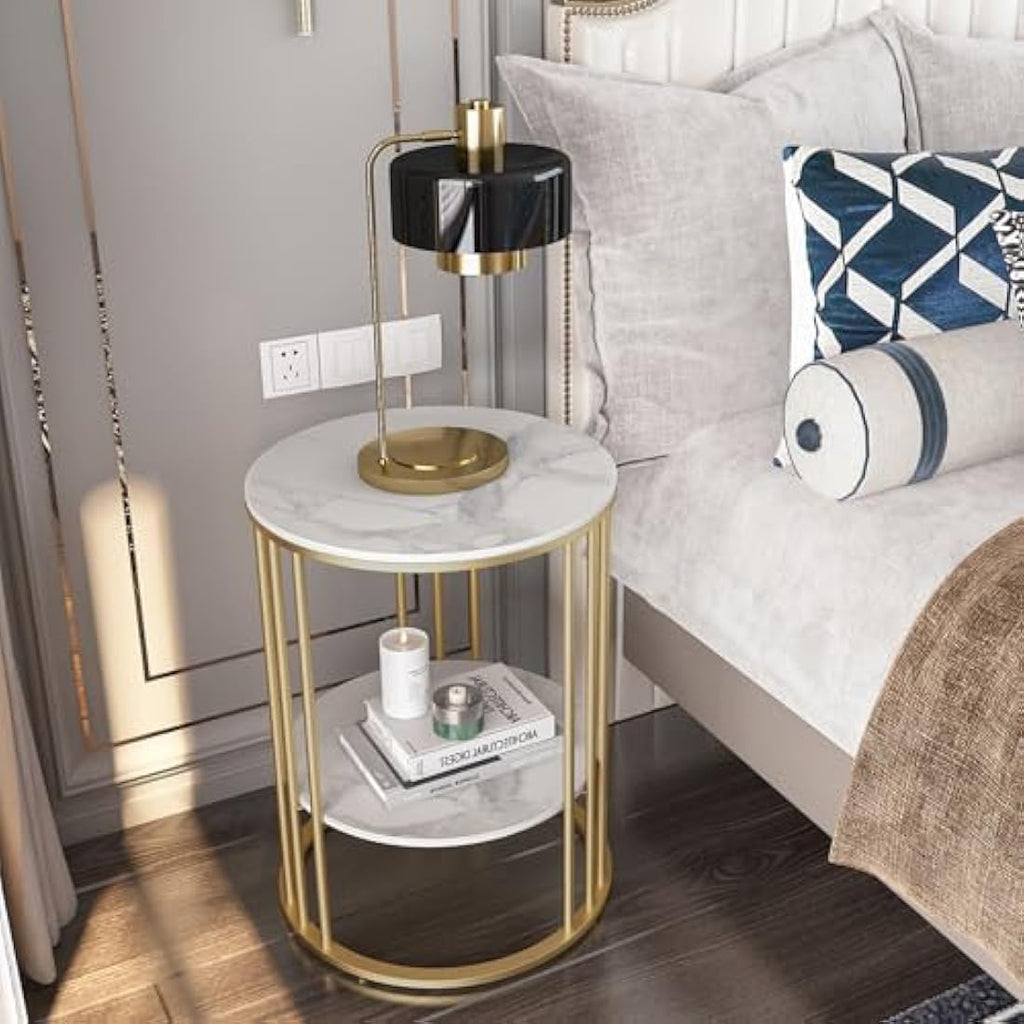 Marble Side Table – 2-Tier Round Sintered Stone End Table