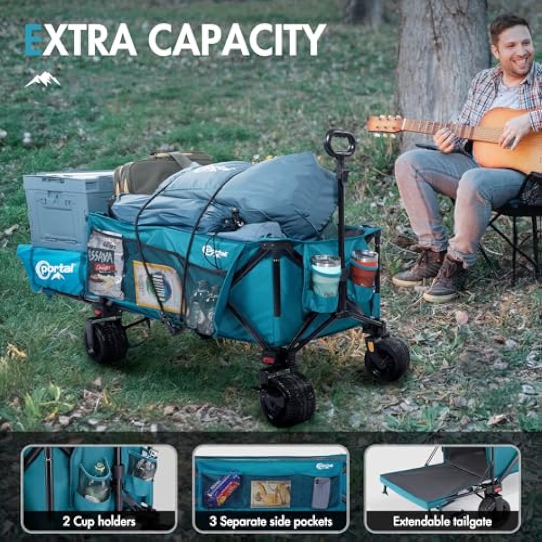 Portal Heavy Duty Folding Wagon | 300L Beach Trolley with Big Wheels