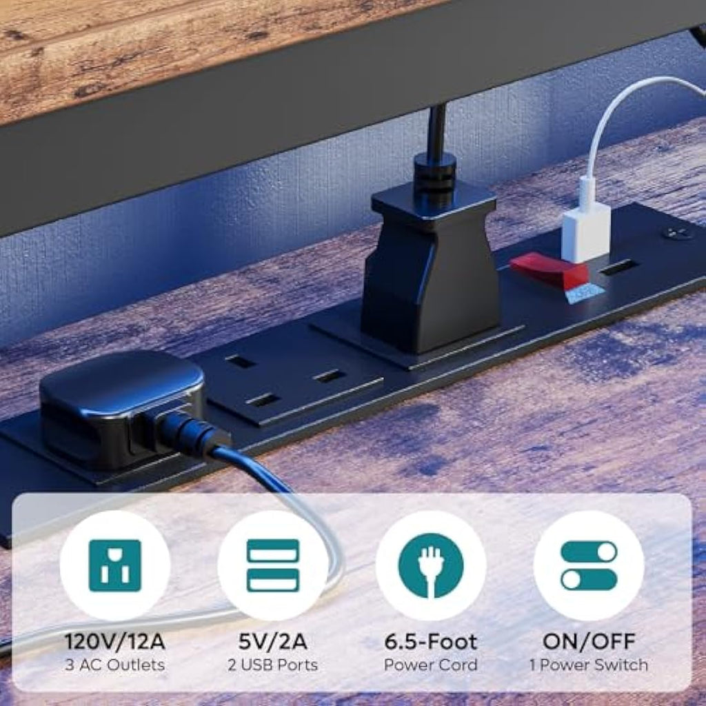 Bestier 181cm L-Shaped Gaming Desk with LED Lights and Power Outlets