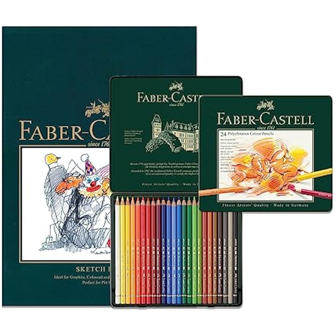 Faber-Castell Polychromos Pencils Tin of 24 & A4 Sketch Pad Art Set