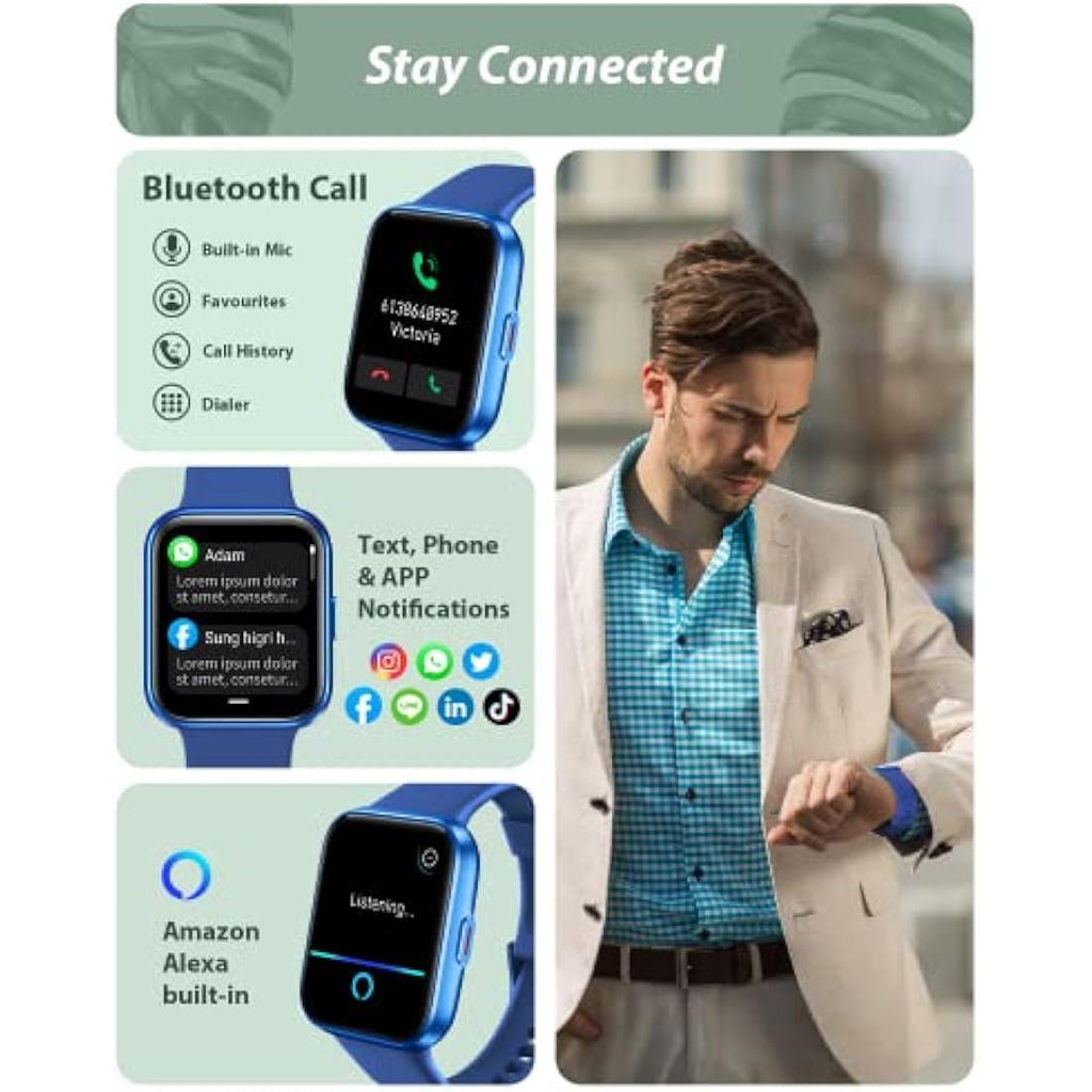 Smart Watch with Alexa & Bluetooth Call - 1.8" Fitness Tracker