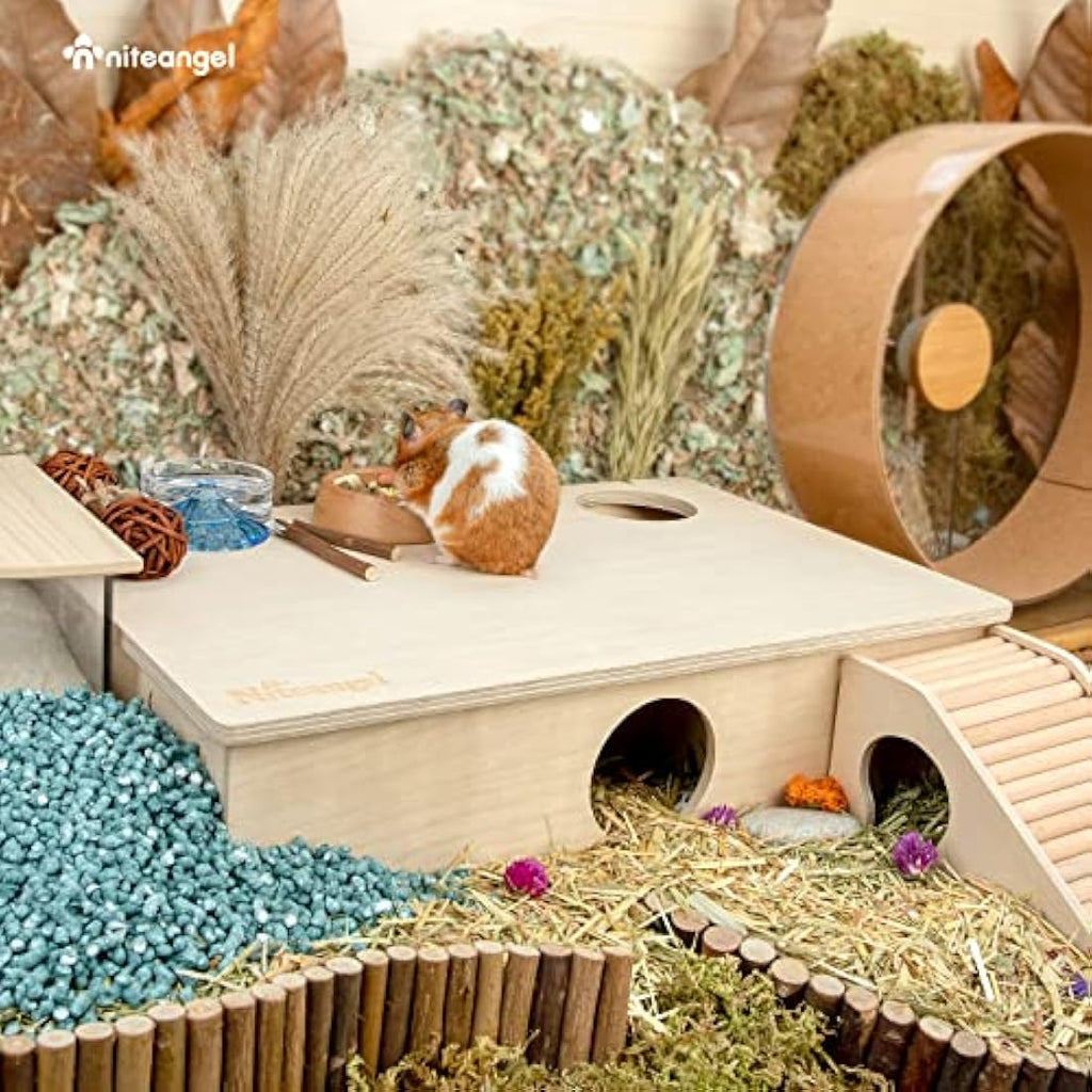 Niteangel 6-Room Multi-Chamber Hamster House – Large Birch Wood Maze