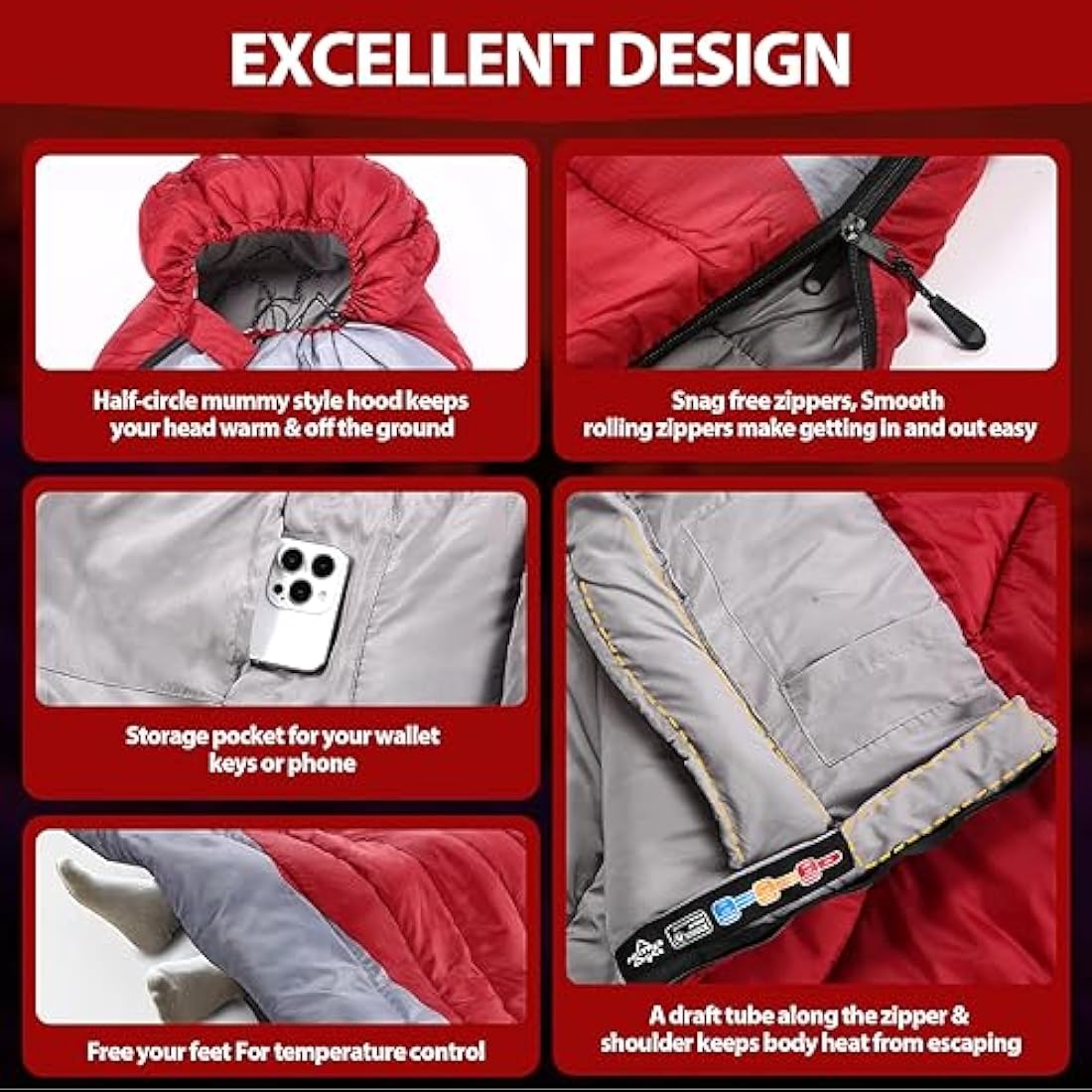 ETGLCOZY XL Sleeping Bag – 4 Season Cold Weather Camping with Compression Sack