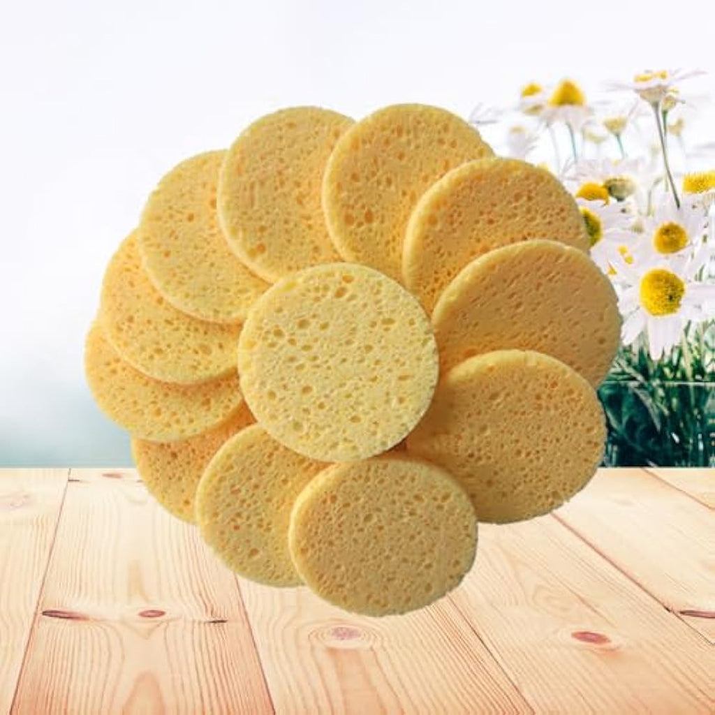Healifty 50pcs Natural Wood Pulp Facial Sponges | Round Cellulose Beige